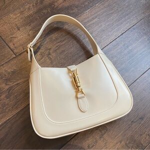 GUCCI CREAM SMOOTH LEATHER JACKIE 1961 SMALL SHOULDER BAG WITH STRAP